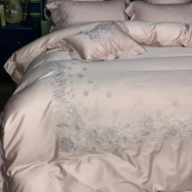 Queen king Роскошные Постельное белье белое кружево египетского хлопка с вышивкой Комплект постельного белья для свадьбы хлопок простыни, для одеяла пододеяльник набор