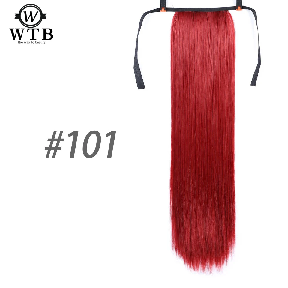 WTB Synthetic long straight hair red brown black Hair Heat Resistant Ribbon Drawstring Ponytail Pieces Extension
