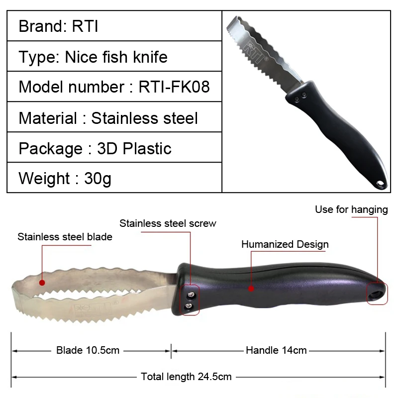 RTI-FK08 рыболовный нож из нержавеющей стали, нож для рыбной чешуи, Alicate De Pesca Acesorios, инструменты для ловли карпа