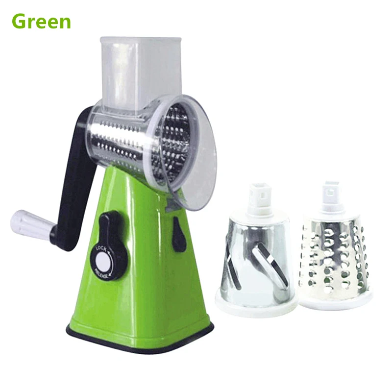 New Round Vegetable Cutter Mandoline Slicer Potato Carrot Grater Slicer with 3 Stainless Steel Blade Nut Shredder Kitchen Tools - Цвет: Green