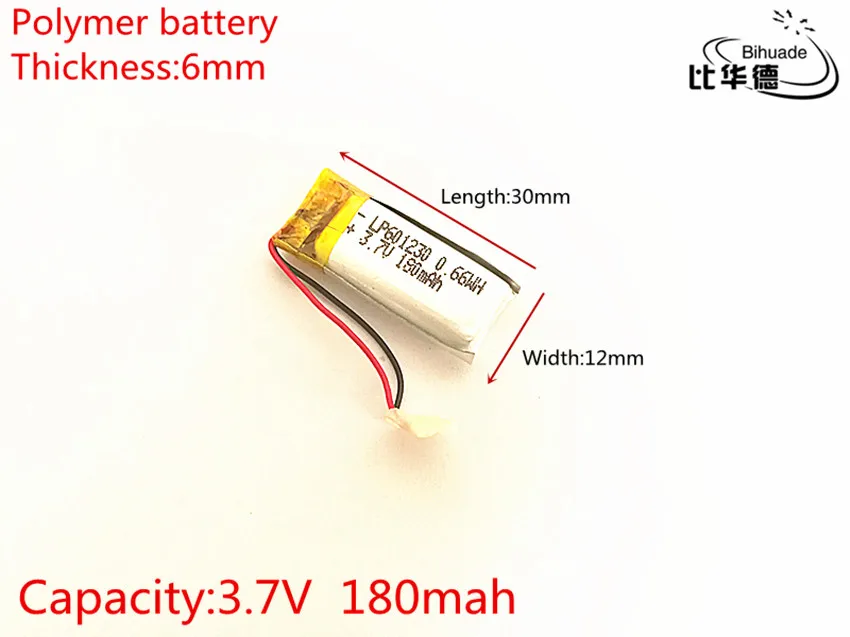 3.7V 180mAh 601230 Lithium Polymer Li-Po li ion Rechargeable Battery cells For Mp3 MP4 MP5 GPS PSP mobile bluetooth | Электроника