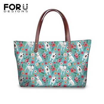 

FORUDESIGNS Women Handbags Female Top-Handle Bag Bull Terrier Printed Fashion Ladies Beach Waterproof Shoulder Hand Bolsas 2019