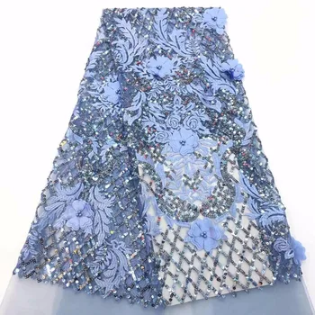 

Blue Sequin French Nigerian Laces Fabrics High Quality Tulle African Laces Fabric Wedding African French Tulle Lace(FJ-12-18
