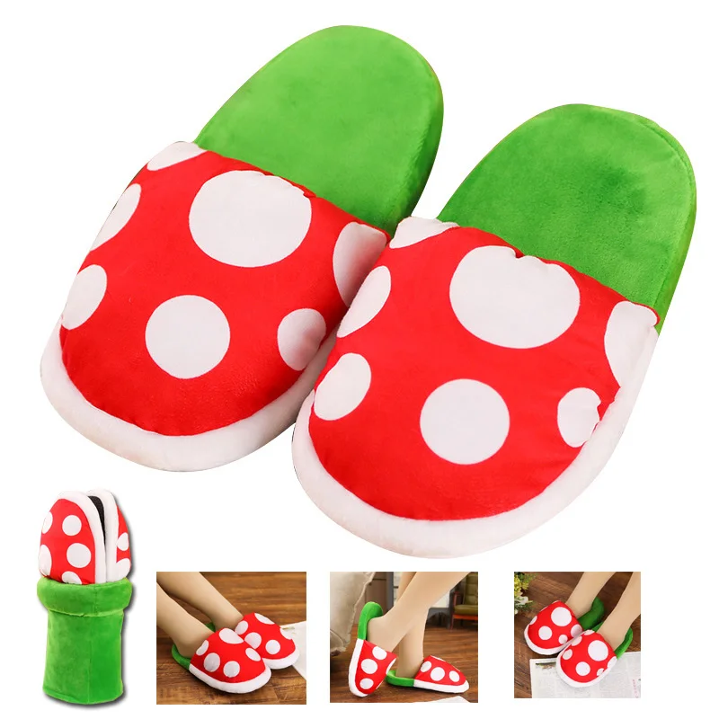 Baratos Super Mario Bros Cosplay zapatos piraña sandalias con flores Otoño e Invierno zapatillas de felpa hombres mujeres casa Zapatos regalo al por mayor