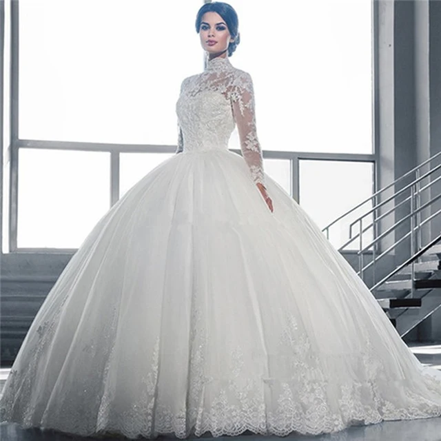 musulmanes vestidos de novia de alta cuello cuello princesa vestido
