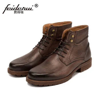 

Vintage Designer Man High-Top Outdoor Platform Shoes Genuine Leather Round Toe Men's Handmade Cowboy Ankle Boots SS57