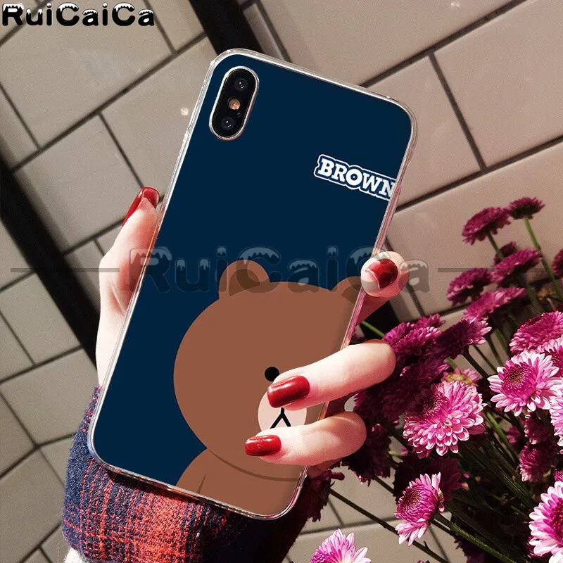 RuiCaiCa Line Friends коричневый Медведь Мягкий ТПУ чехол для телефона для Apple iPhone 8 7 6 6S Plus X XS MAX 5 5S SE XR мобильных телефонов - Цвет: A13