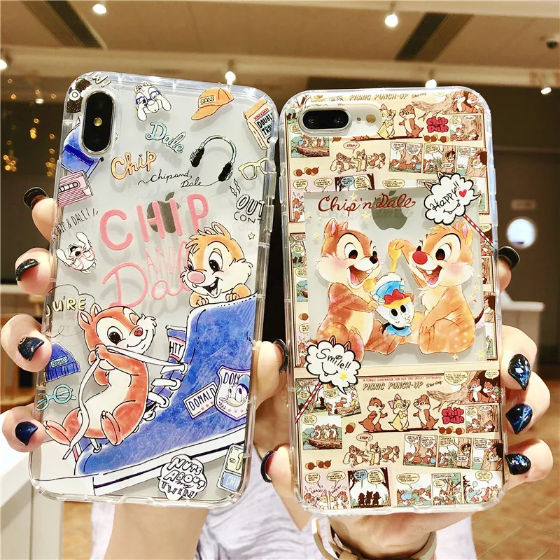 

New For iPhone X Xs Xr X 7 8 6 6s plus Phone Case Lovely cartoon squirrel chip dale Soft TPU Fashion Full Protective Back Cases