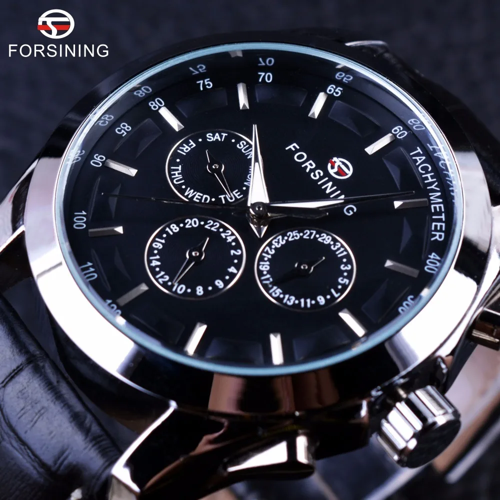 Prix pour Forsining Temps D'affaires Série Noir Véritable Bracelet En Cuir 3 Cadran 6 Mains Hommes Montres Top Marque De Luxe Montre Automatique Horloge hommes Prix pour Forsining Temps D'affaires Série Noir Véritable Bracelet En Cuir 3 Cadran 6 Mains Hommes Montres Top Marque De Luxe Montre Automatique Horloge hommes