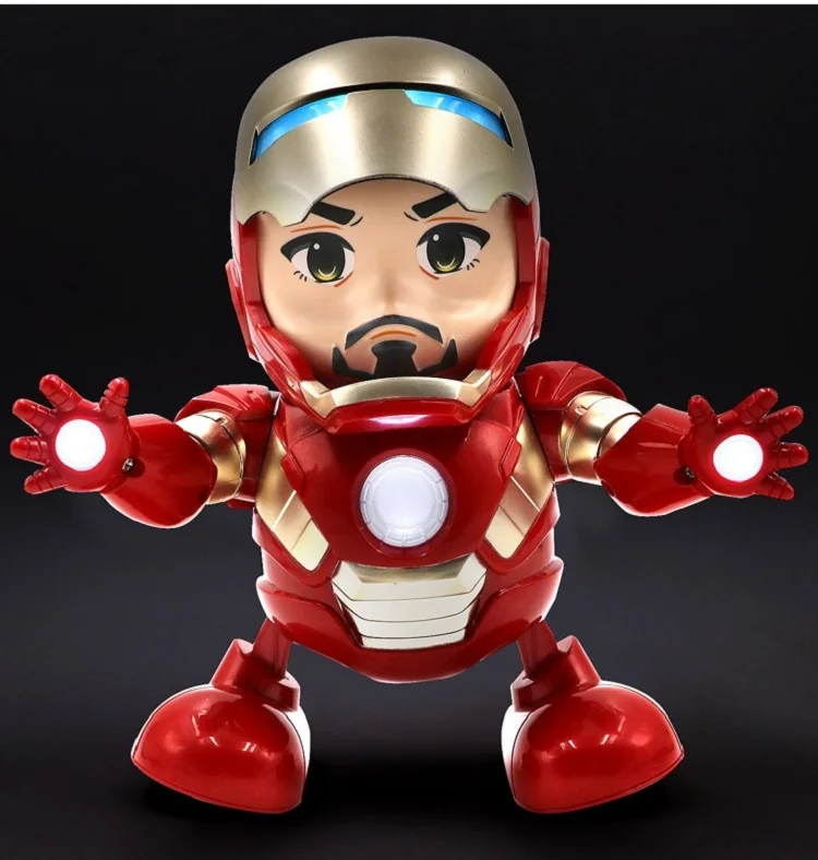 

One Piece Action Figures Avengers Children Toys Dancing Iron Man Hero Robot with Music Flashlight Toy Figures For Kids Gift