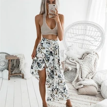 Сексуальные женские летние юбки с цветочным принтом, женские повседневные свободные макси юбки с высокой талией, плиссированные пляжные шифоновые длинные повседневные юбки
