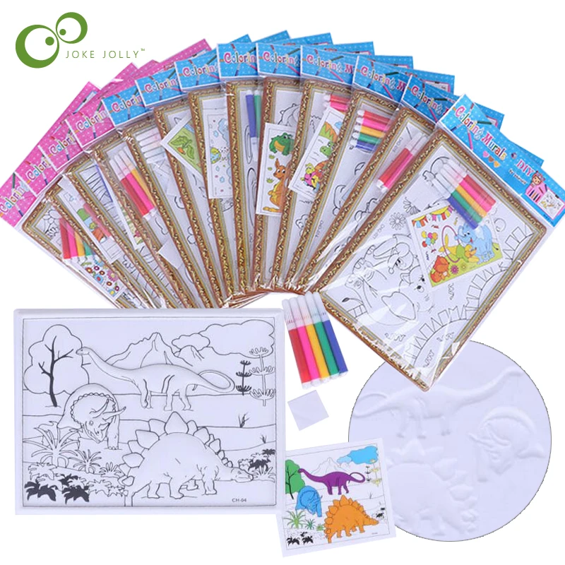 

5Pcs Kids 3D Coloring Painting Toys PVC Cartoon Relief Painting With Coloring Pens Montessori Educational Toy for Children GYH