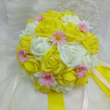 Желтый, розовый букет невесты ручной работы Искусственный цветок розы Свадебные украшения Свадебный букет моделирование