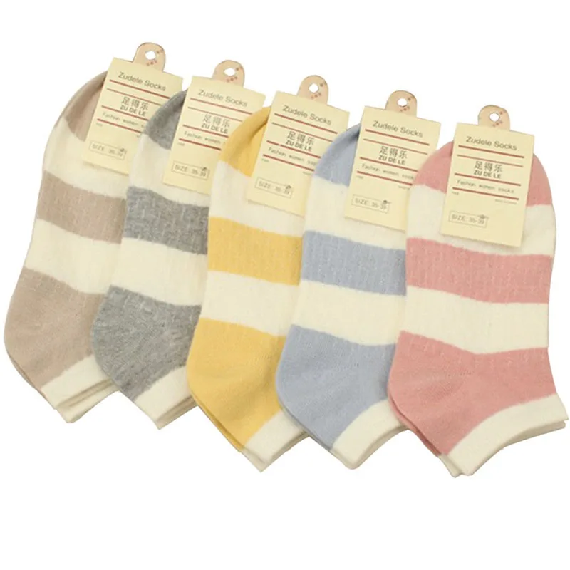 

5pairs Women Ankle Socks Cute Candy Thin Invisible Cotton Socks Hit Color Casual Socks Funny Striped Cotton Short Sock Meias Sox