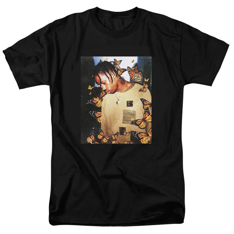 

2019 Travis Scott Butterfly T shirt Effect Rap Music Album Cover men and women Astroworld Face material top T-shirt s-3xl