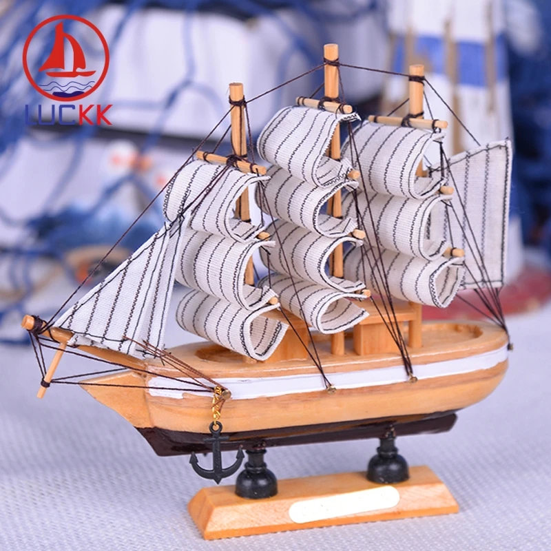 

LUCKK 16CM Scandinavian Wooden Model Ships Nordic Crafts Home Interior Decoration Nautical Handmade Sailboat Birthday Gift Kids