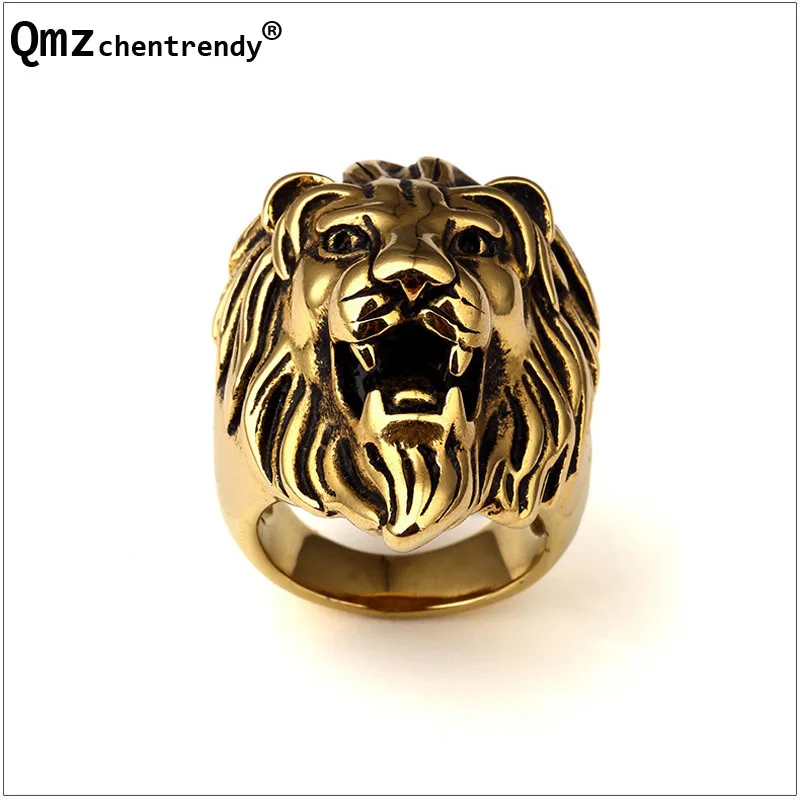 316L Stainless Steel Lion Face Gold Plated  Rings Hipsters Men Women Hip Hop Bijoux Street Dancing Nightclub Punk Finger Jewelry 2
