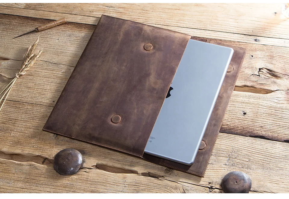 afligido couro genuíno tablet manga bolsa para