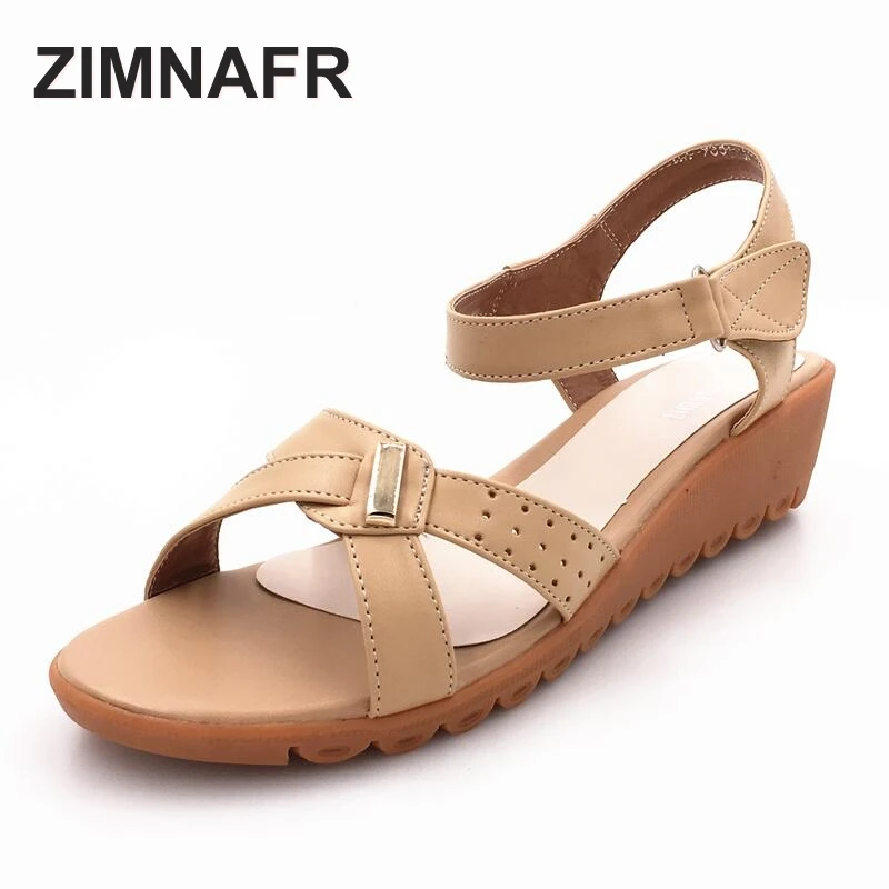 

woman sandals 2017 summer genuine leather wedges sandals mom roman soft breathbale comfortable open toe female sandals 35-43
