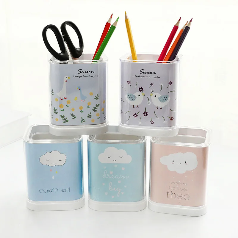 

2018 new creative pen holders Thicken acrylic square pen holder fashion Japan Style student desk storage box