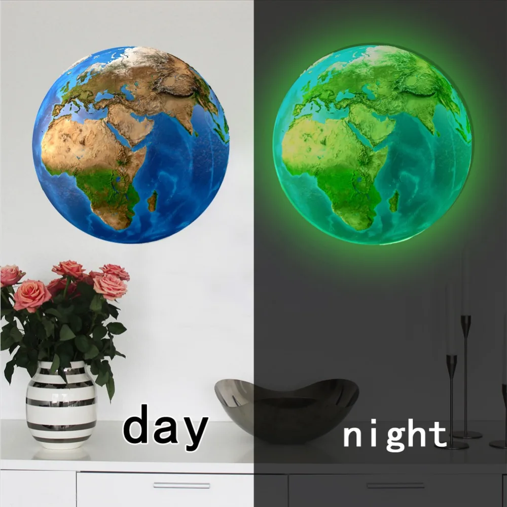 

New 20cm 3D Wall Stickers for Kids Room Luminous Moon Star Earth living room decoration Glow In The Dark Stars home decor