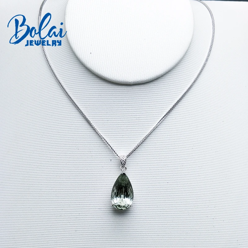 Bolaijewelry натуральным кулон с зеленым аметистом и серьги комплект ювелирных