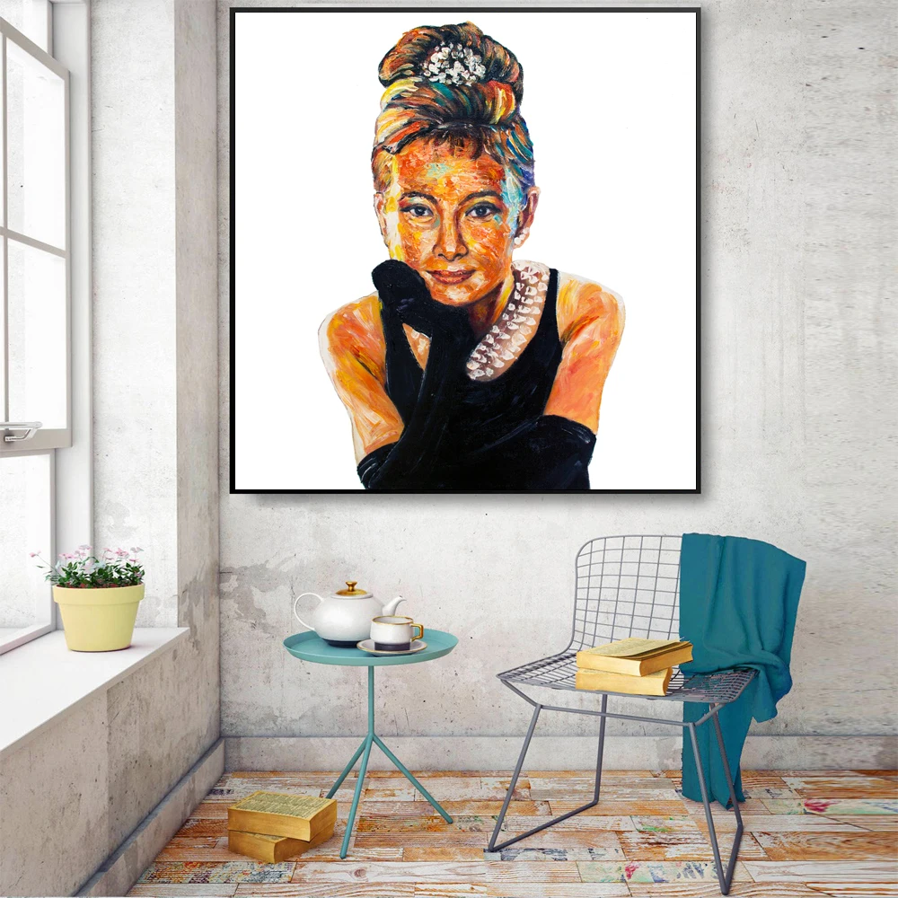 

Modern Art Palette Knife Painting Audrey Hepburn Texture Oil Painting On Canvas For Home Decoration Wall