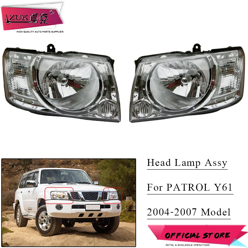 

ZUK 2PCS Headlight Headlamp Assy Head Lamp Light For NISSAN PATROL SAFARI Y61 4200 4500 4800 2004 2005 2006 2007 Halogen