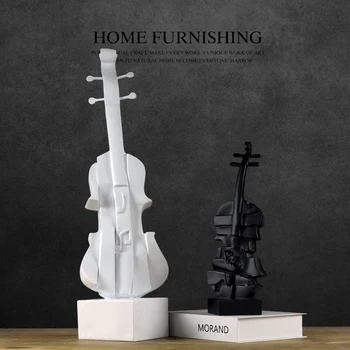 

Nordic modern black and white violin resin ornaments for living room study creative home decor music decorations window display