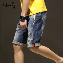 HMILY новые мужские короткие джинсы модные шорты Пряжка группа Для мужчин летняя одежда модные мужские укороченные шорты Комплект Большой Размеры синий
