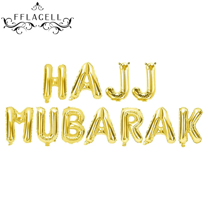 

FFLACELL HAJJ MUBARAK Letters Balloons Alphabet Eid Mubarak Banners Ramadan Decorations Ramadan Kareem Eid al-Fitr Balloon
