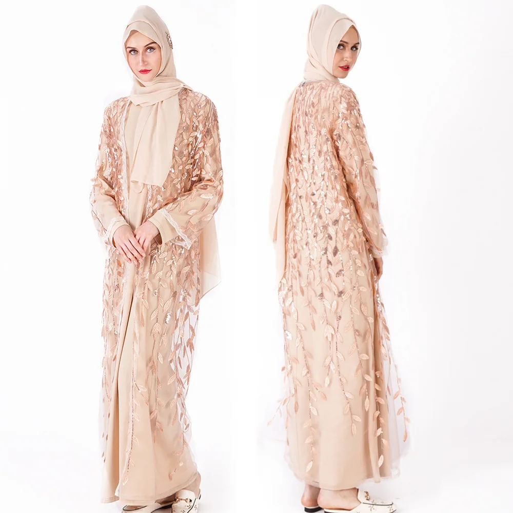 2019 Горячая стильная женская верхняя одежда исламский мусульманский женский кардиган роскошный расшитый блестками бесшовный внешний