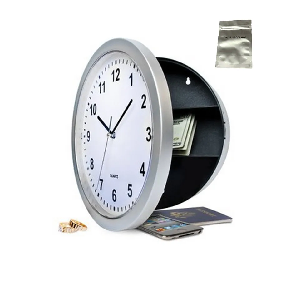 Round clock safety box safe hidden safety box clock hanging wall clock safe with a food grade smell proof bag