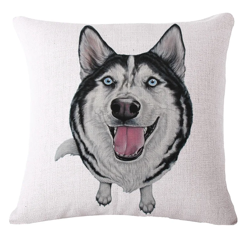 Animal Dog Series Printed Square Cotton Linen Cushion No Filler Decorative Car Sofa French Bulldog Pillow Throw Pillows | Дом и сад
