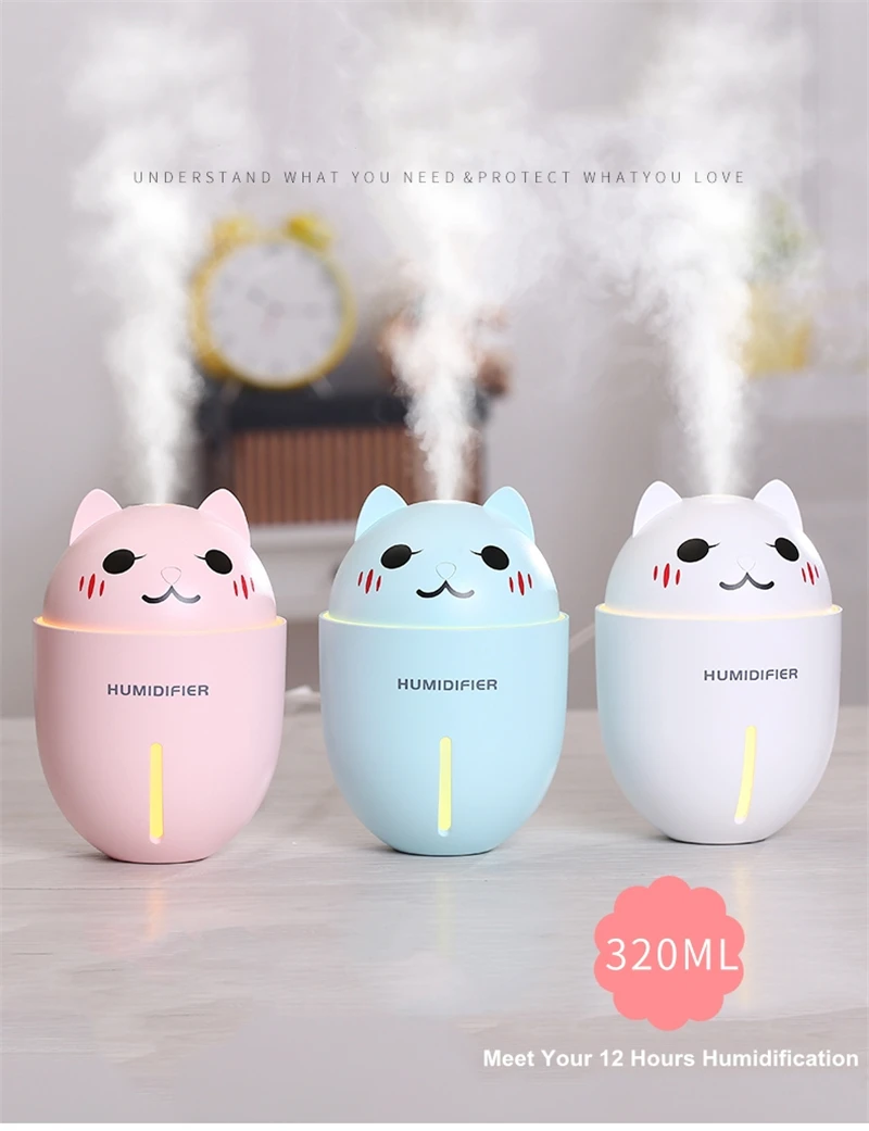 

3 In 1 Adorable Pet Ultrasonic Air Humidifier Ultra-Quite Mini LED Light USB Fan Aroma Humidificador For Home Office