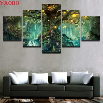 

5 Pieces Enchanted Tree Scenery,diamond Embroidery Mosaic Pattern Home Decor Wall Art picture diamond Painting for Living Room