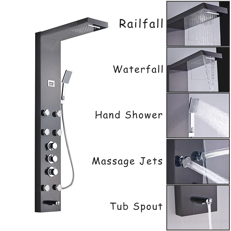 Термостатическая дождевая душевая Колонка Body Massag струи для горячего и холодного душа панель кран с цифровым дисплеем температуры - Цвет: Black