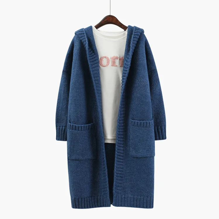 

2019 Fashion Women Hooded Sweater Cardigan Autumn Winter Long Sleeve Pocket Loose Knitted Cardigan Female Sweaters Long Coat
