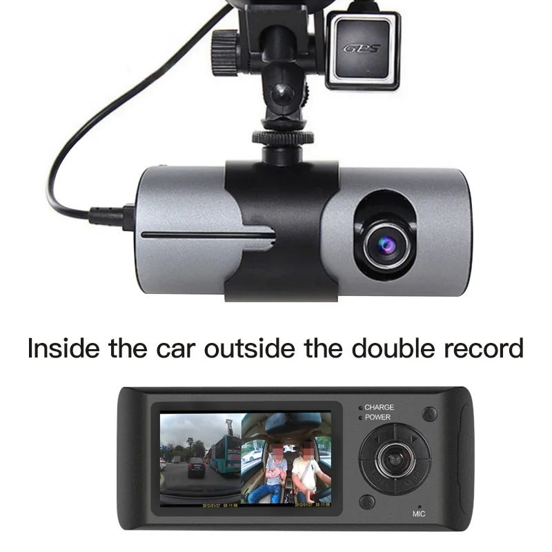 

2 in 1 Car DVR 720P Dual Cameras GPS Tracker G-sensor Night vision time stamp dash cam free shipping