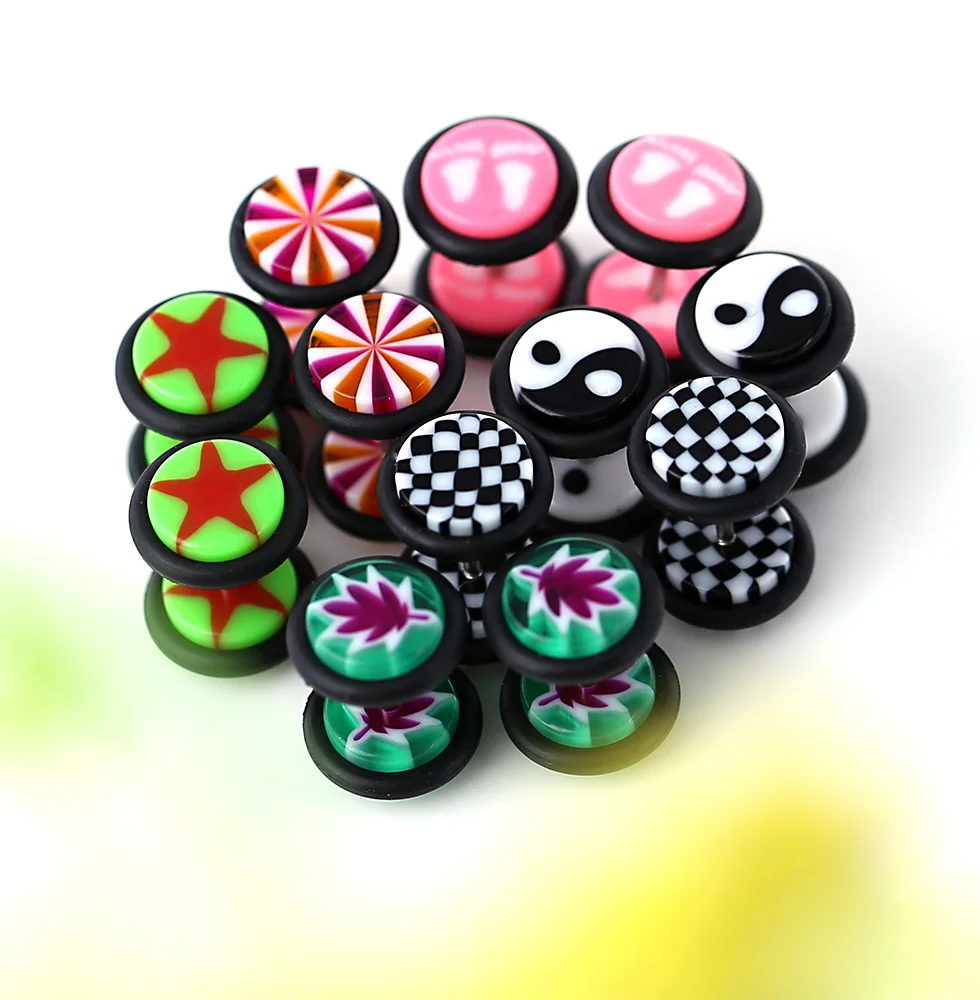 

12Pcs Unisex Acrylic Fake Ear Expansion Plug Tunnel Stretcher Expander Expansion Stud Earrings Cheater ear care drop shipping