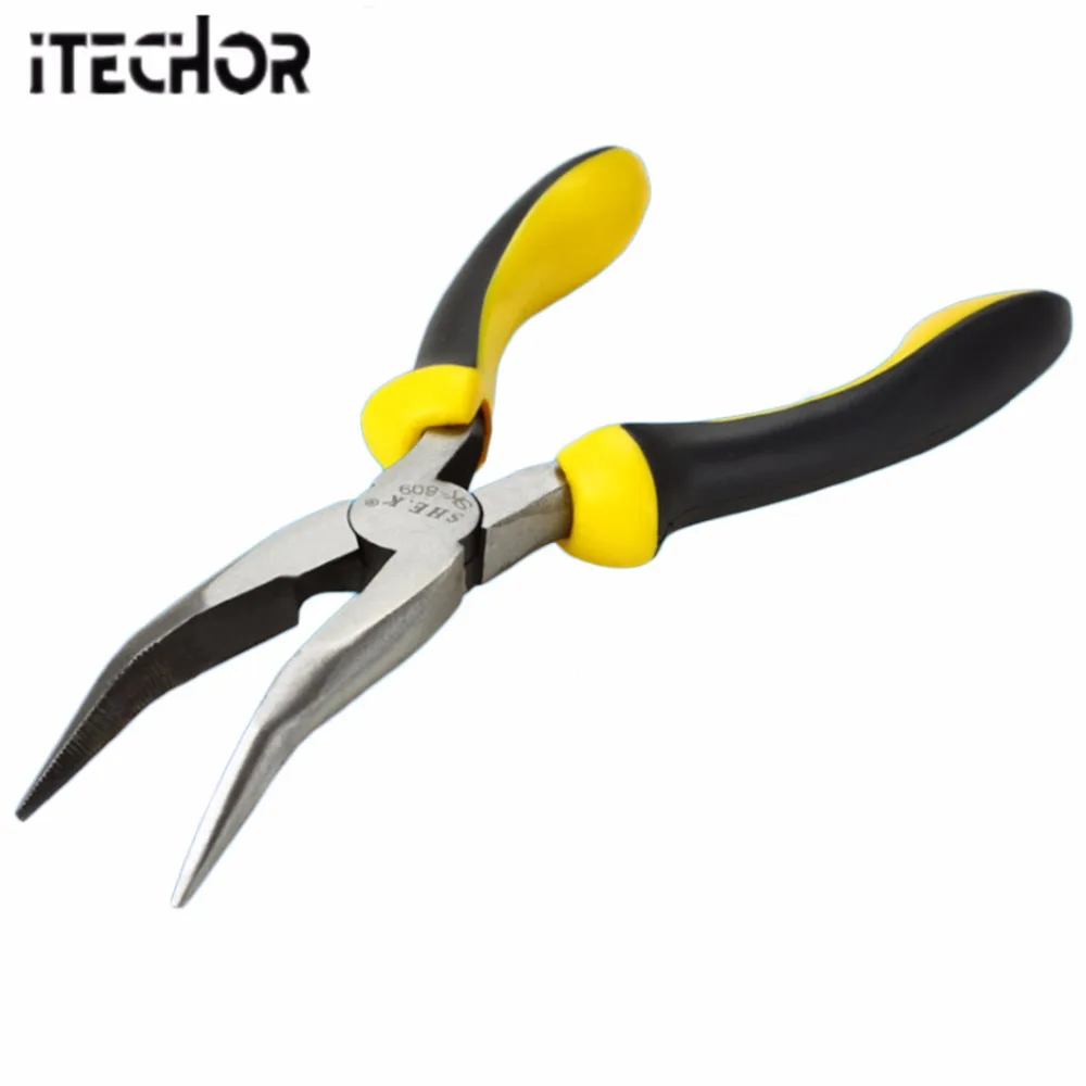

iTECHOR 200MM 8-inch Curved Nose Pliers Household Safety Nail Pliers Puller Hand tool - Black Handle + Yellow