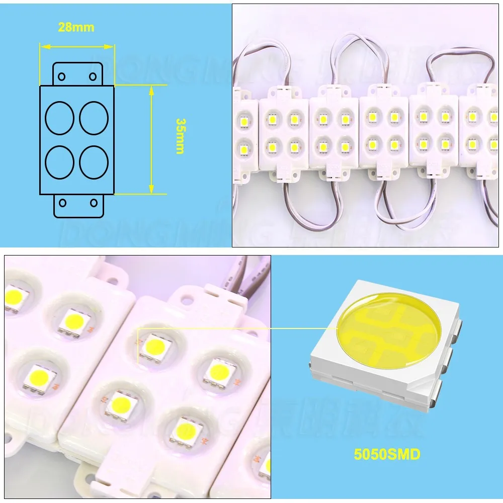 20 шт. Водонепроницаемый IP65 SMD 5050 Светодиодный модуль 12 В 4 светодиодных высокой Яркость для LED канал письмо реклама знак, белый, Бесплатная