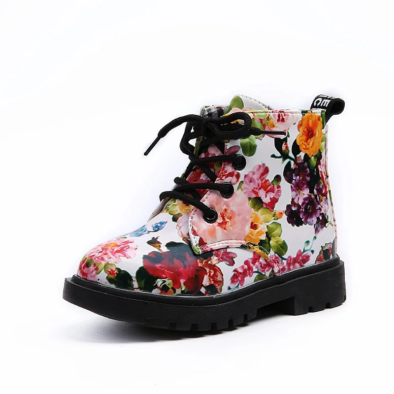 Милые ботинки для девочек модные элегантные детские ботинки с цветочным принтом Детские Ботинки martin повседневные кожаные детские ботинки SA916993