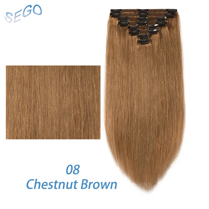 #8 SEGO 1"-24" 110 г-170 г Прямой зажим синтетических Пряди человеческих волос для наращивания 8 шт./компл. волосы на клипсах с двойной прядкой из Non-Remy человеческих волос на зажимах - Цвет: #8