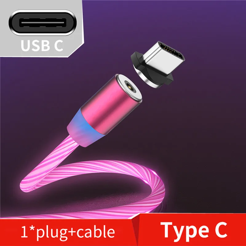 Светящийся Магнитный usb-кабель для iPhone XR X 7 8 Micro type C быстрое зарядное устройство магнит зарядное устройство для Samsung S7 S8 A50 A5 A7 A10 M40 - Цвет: Red Type C Cable