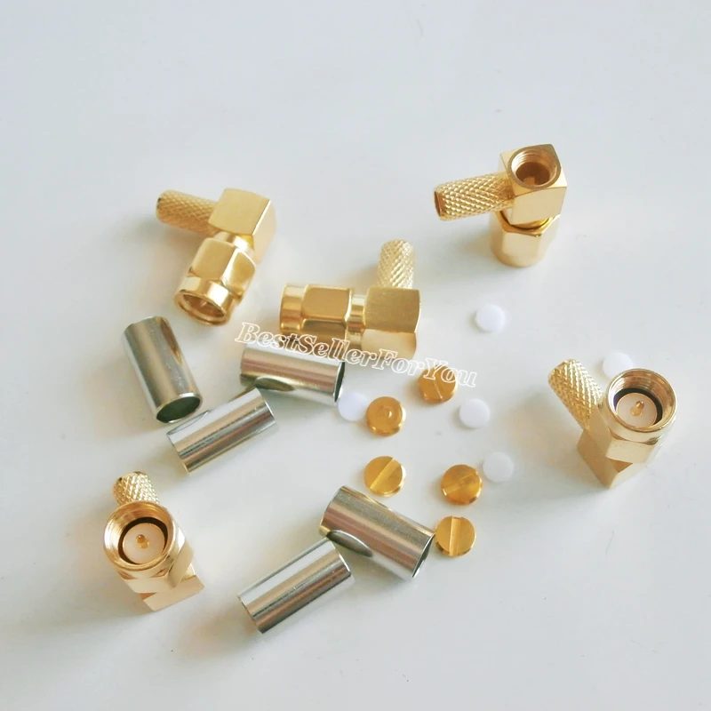 

10Pcs SMA male plug right angle 90 Degree crimp RG58 RG142 LMR195 RG400 cable Connector