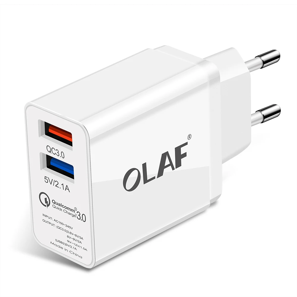 Зарядное устройство OLAF с двумя портами USB, 30 Вт, быстрая зарядка 3,0, зарядное устройство для мобильного телефона, для путешествий, штепсельная вилка европейского стандарта, настенный адаптер, магнитный кабель Micro USB