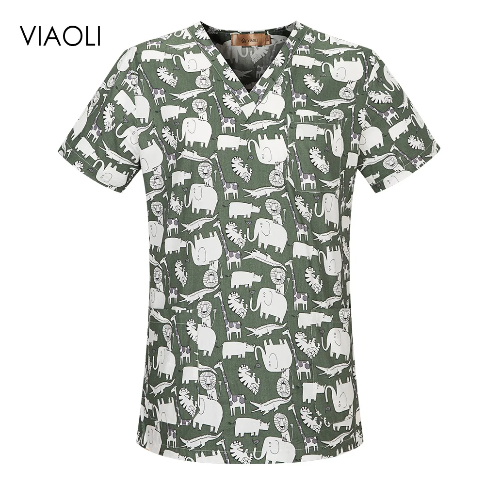 

Dental clinic scrubs tops Pet hospital Medical uniforms Laboratory workwear doctor nurse Beauty salon cartoon printing tops new
