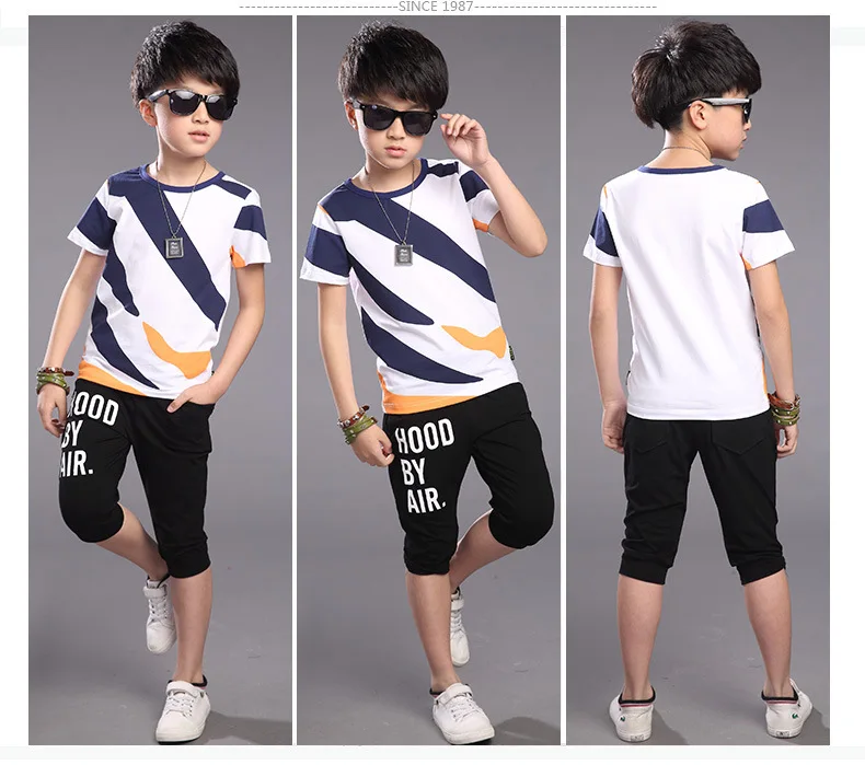 Детский летний хлопковый спортивный костюм с короткими рукавами для маленьких мальчиков, комплекты одежды для подростков, хлопковые комплекты с принтом для мальчиков 5, 6, 8, 9, 10, 11, 12 лет