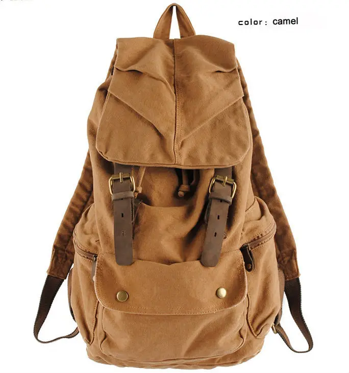 

Vintage Leather military Canvas backpack Men's backpack school bag drawstring backpack women 2019 bagpack male rucksack